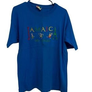 ReggaeTees Jamaica Me Crazy Embroidered Blue Tee Size XL